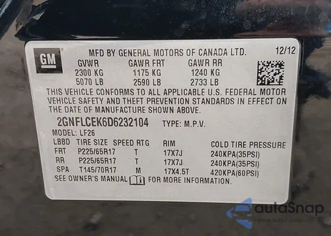 2013 Chevrolet Equinox Ls из США, поврежденный, VIN 2GNFLCEK6D6232104